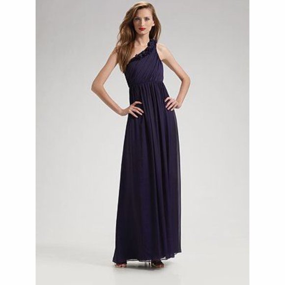 Kay Unger One Shoulder Silk Chiffon Dress - Picture 1 of 6